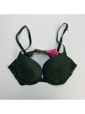 Y2K La Senza Beyond Sexy Classic Plunge Bra Sz 34 B Green Romance Floral Lace